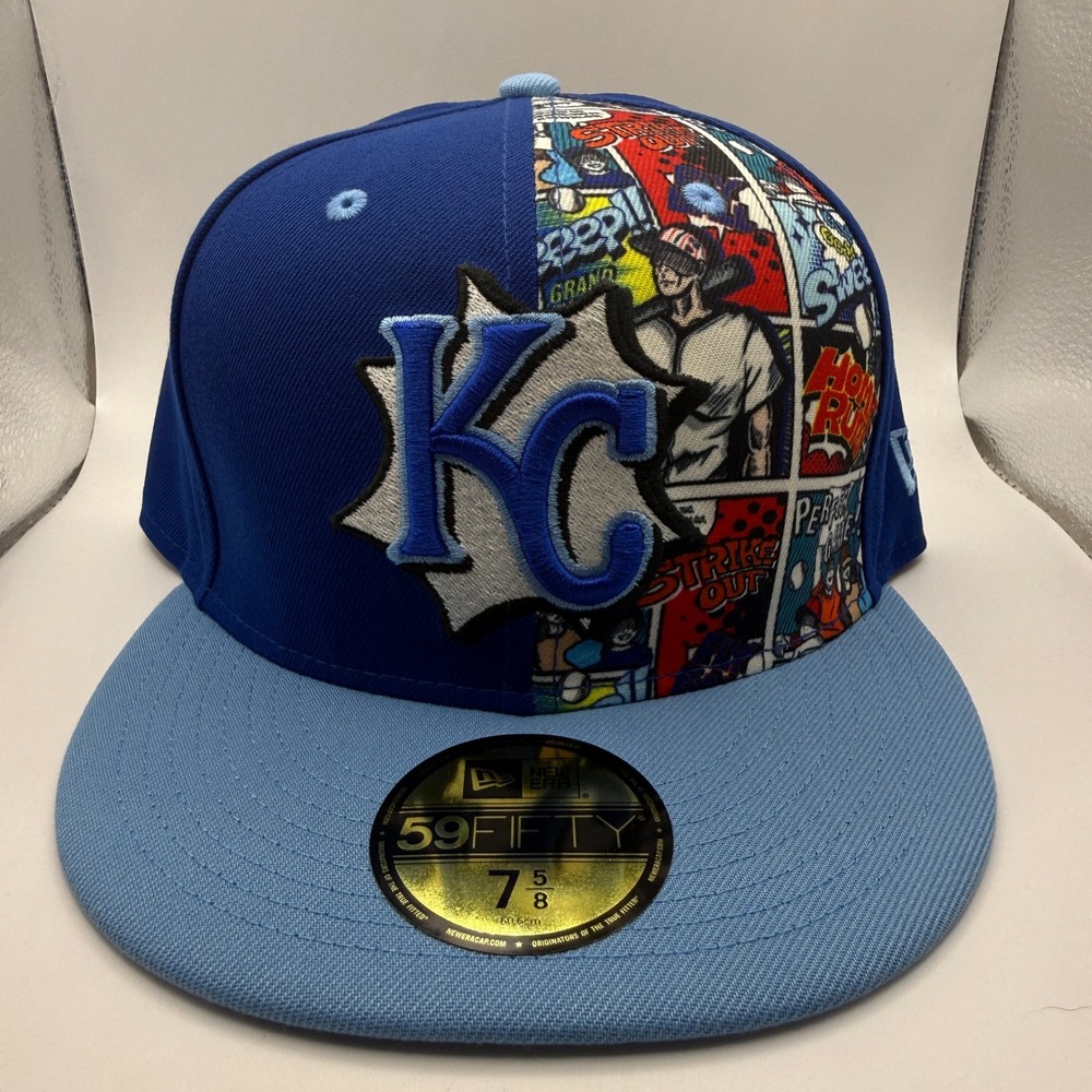 New Era 59FIFTY Kansas City Royals Comic Book Split Fitted Hat 7 5/8 Blue